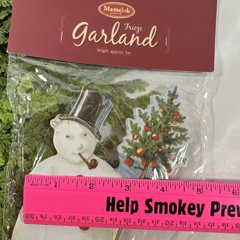 Mamelok England Snowman Christmas Garland Green White Red Paper Wall Decor 9.84’